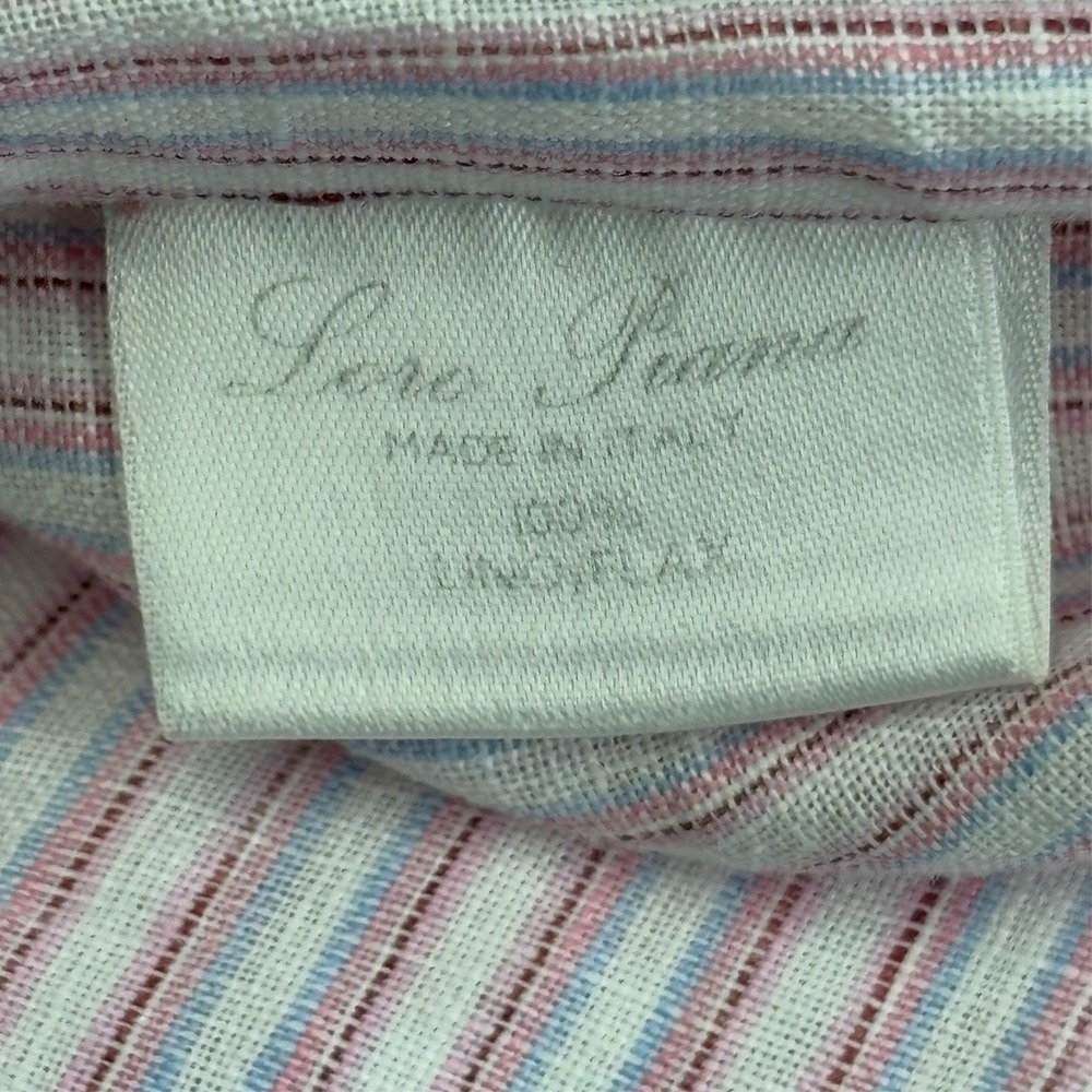 Loro Piana 100% Linen Shirt Mens XL 17 43 Long Sleeve Pink Pastel Striped Italy - Picture 10 of 11